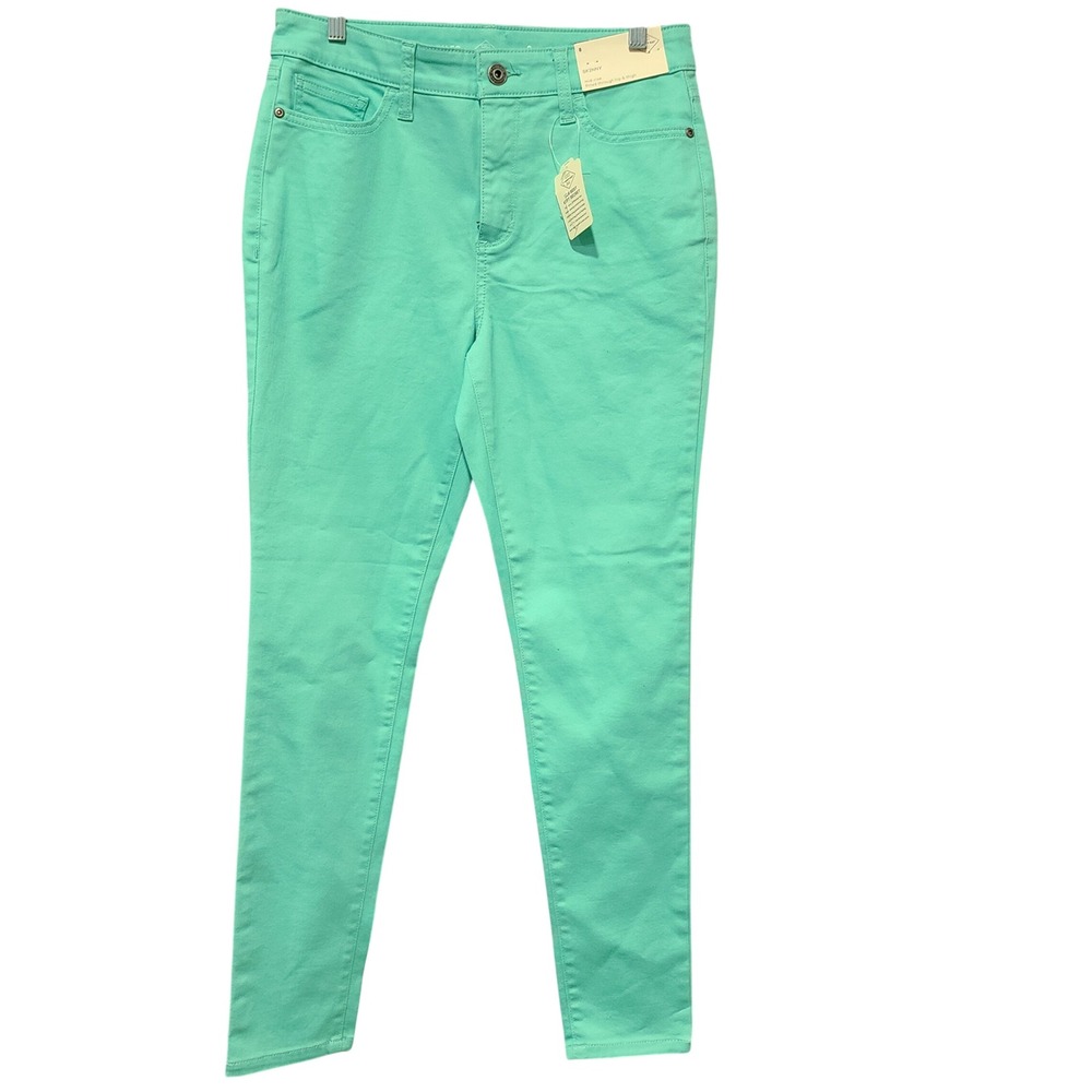 St. Johns Bay Secretly Slender Skinny Jeans 8 Cascade Green Mid Rise Pants